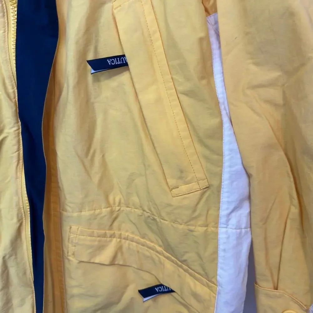 Nautica VTG Hooded Colorblock Windbreaker Jacket Size L Yellow Boating Sailing